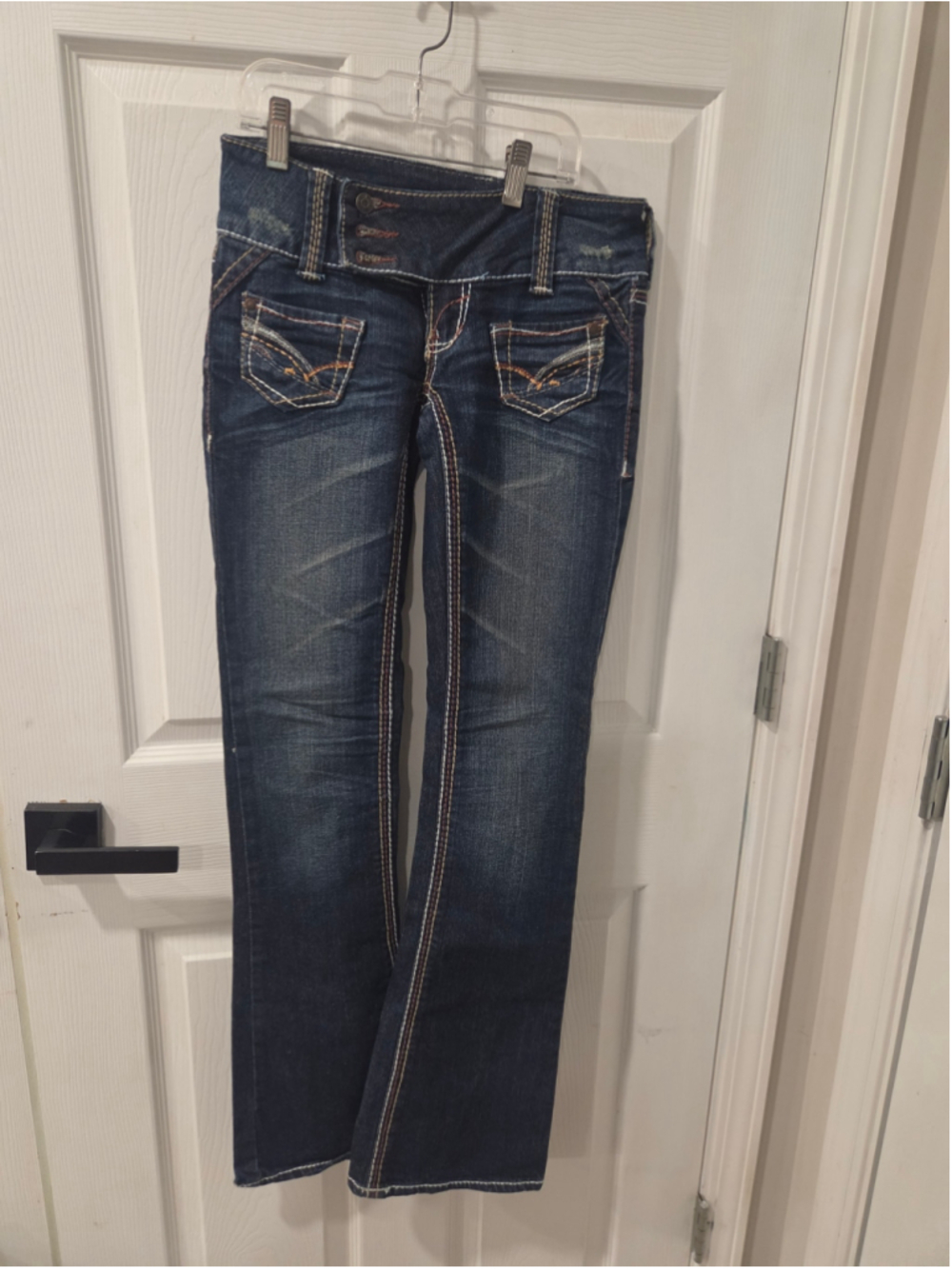Women's Hydraulic Boot Cut Jeans Size 1/2 Blue with Orange Stitching